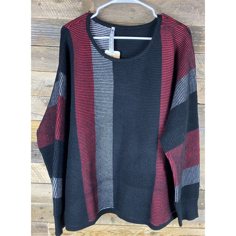 Leo & Nicole Women’s Plus Sz 3X Black Red Gray Long Sleeve Soft Pullover Sweater